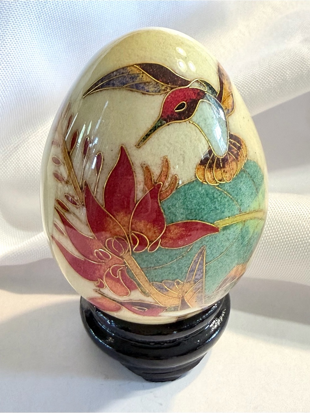 Vtg Bill Yee Plique A Jour Glass Hummingbird Cloisonne Style Collector Egg